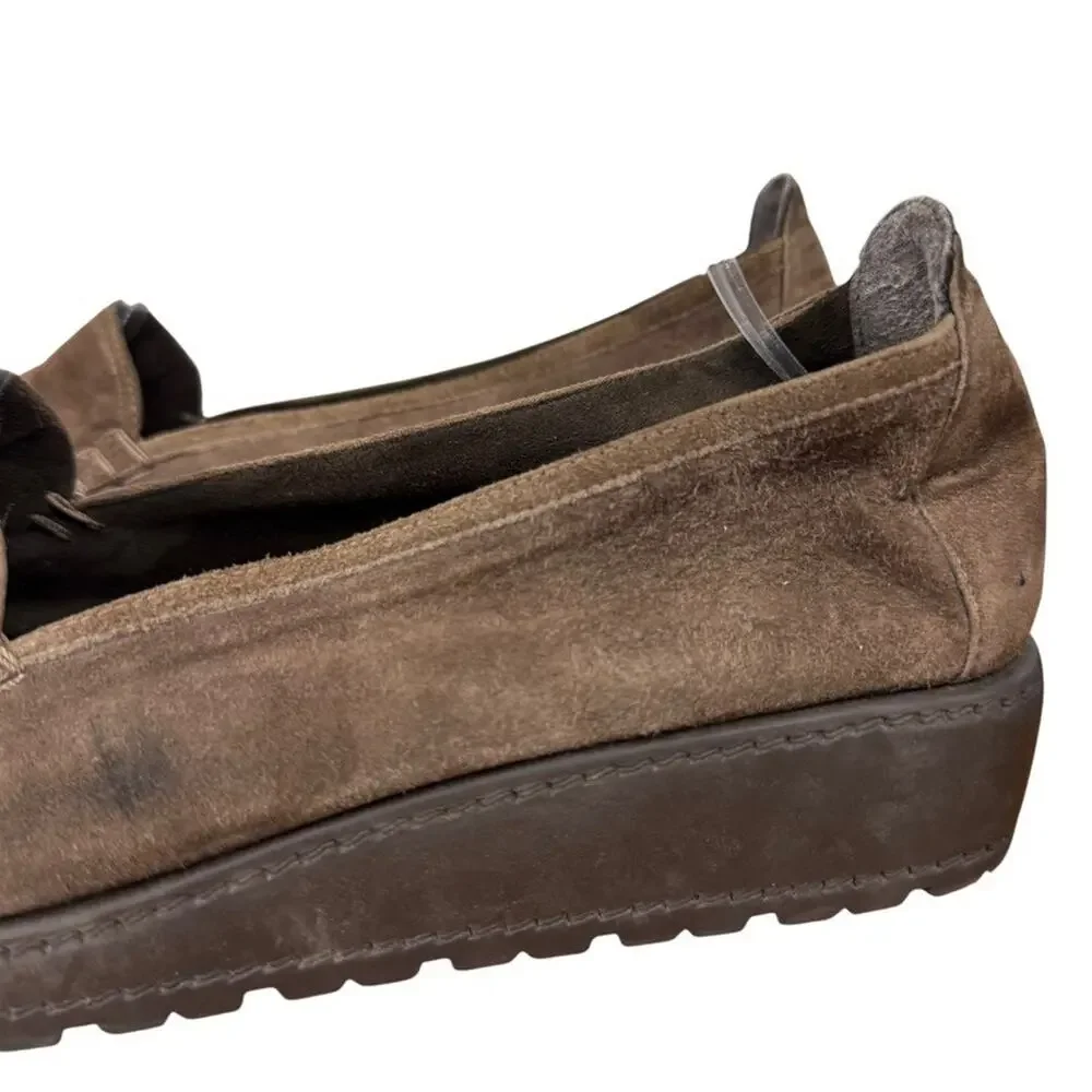 Stuart Weitzman Brown Nubuck Leather Wedge Slip On Casual Comfort Shoes sz 9